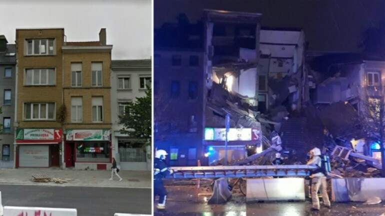 انهيار مبنى بعد وقوع انفجار في Antwerpen ببلجيكا مساء اليوم